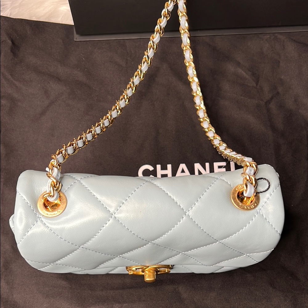 Chanel Blue Quilted Mini Flap Leather Bag Gold Box, Dust Bag NWT - Picture 10 of 17